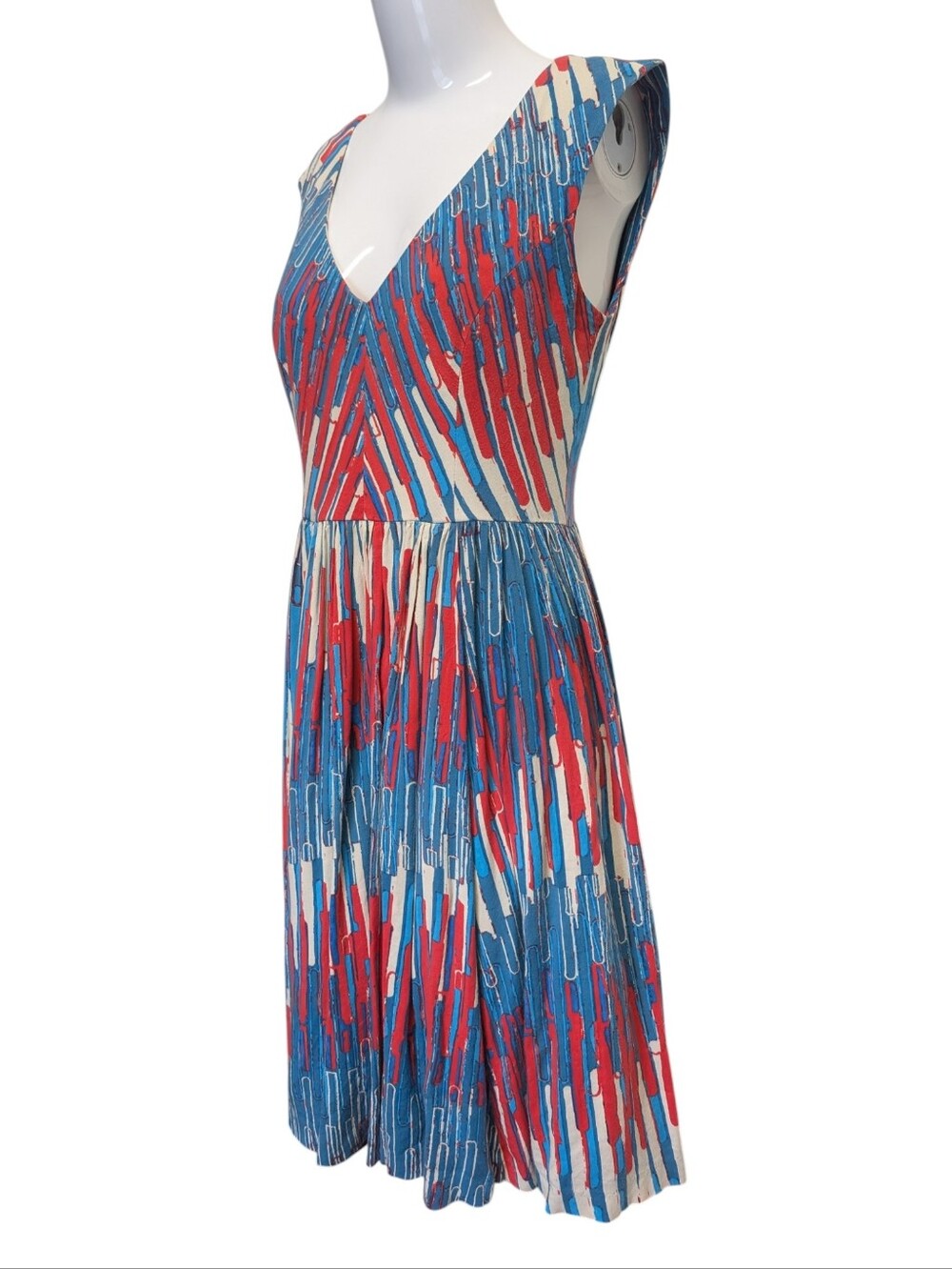 Anthropologie Plenty By Tracey Reese Midi Sleeveless Dress Geometric Red Blue